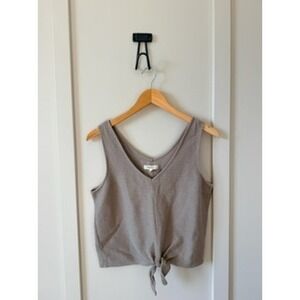 Madewell Womens V-Neck Tie Front Tank Top Taupe Grey Cotton Sleeveless Size M